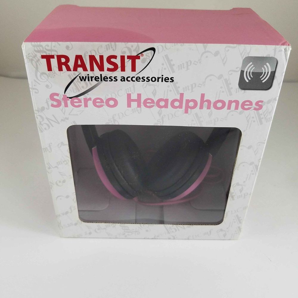 New! Transit Wired Stereo Headphones 11097 Pink Black Lightweight Padded